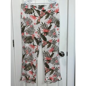 IMAN Global Chic Tropical Floral Ruffle Hem Cropped Wide Leg Pants Plus Size 2X